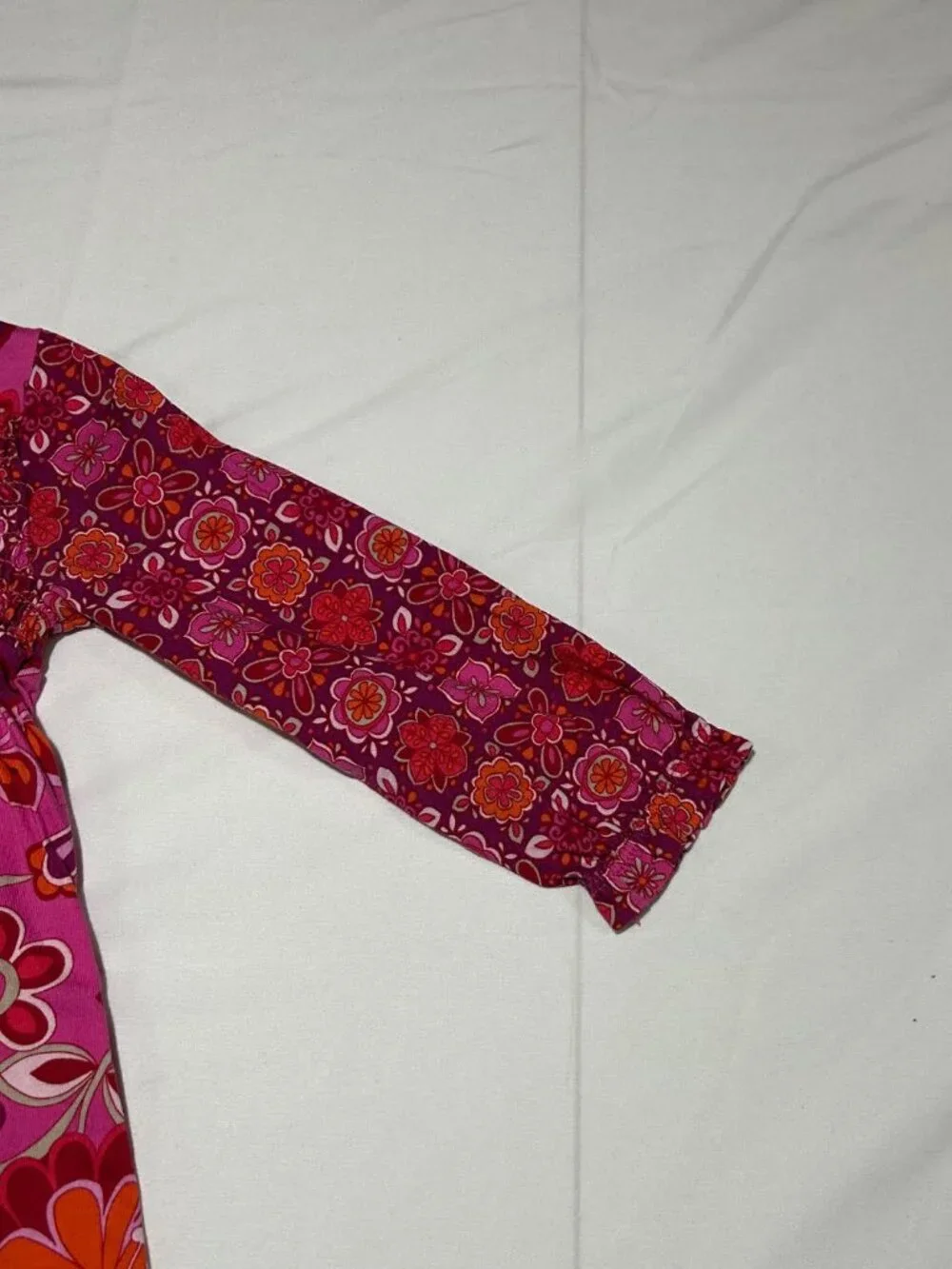 Hanna Andersson Girls Size 3 90cm Pink Flower Long Sleeve Ruched Front Dress